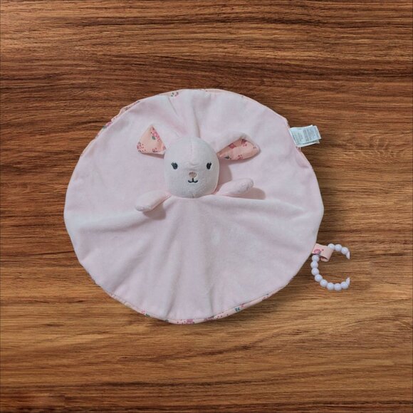 Modern Baby Soft Plush Baby Lovey Blanket With Bunny Design & Teething Ring 12" - Picture 1 of 7
